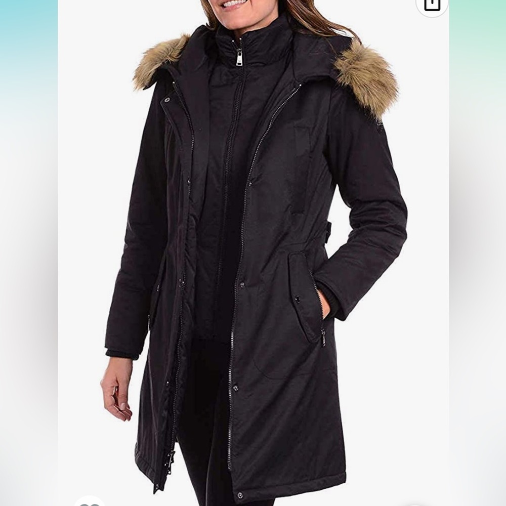 1 Madison Ladies' Water Resistant Long Parka with Faux Fur Hood